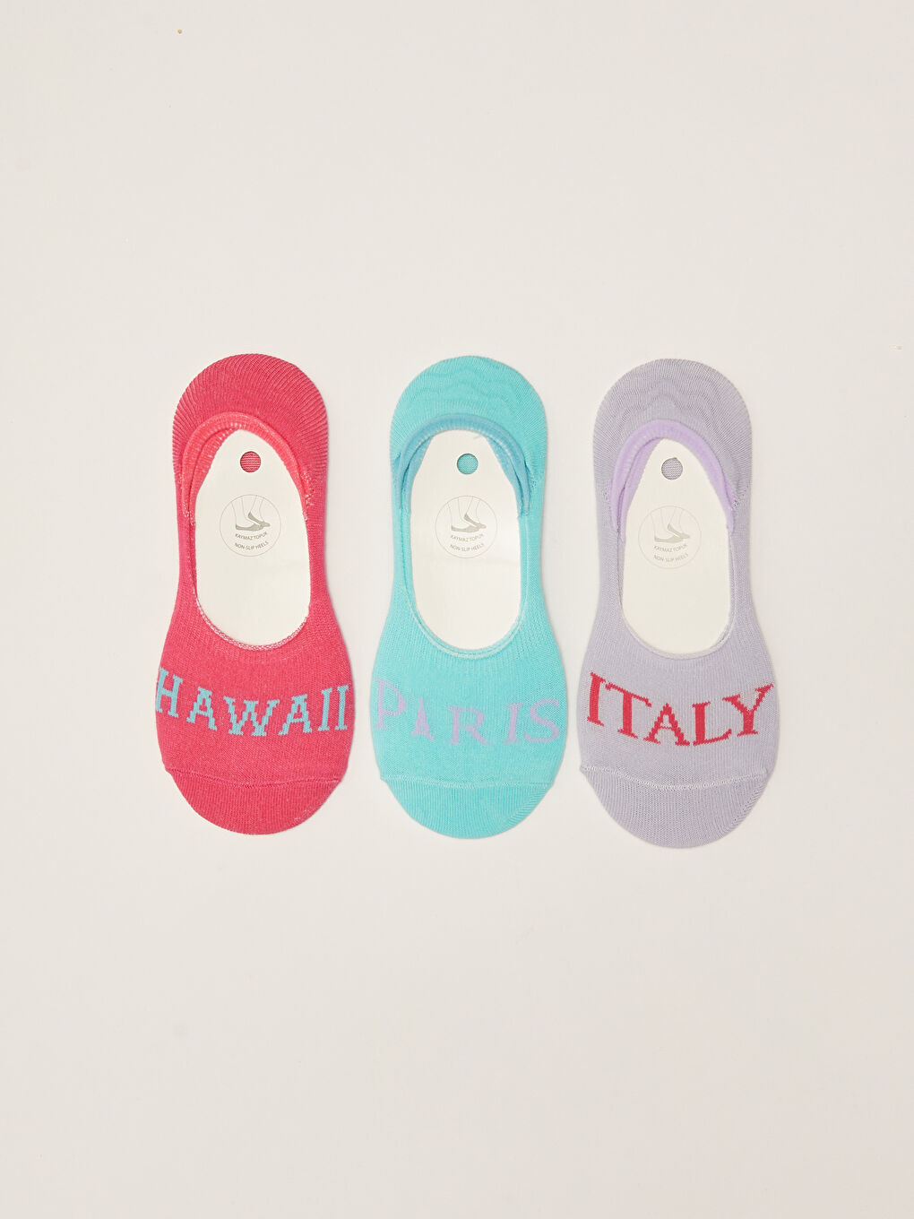 Pembe Kaydırmaz Taban Baskılı Kadın Babet Çorap 3'lü-1