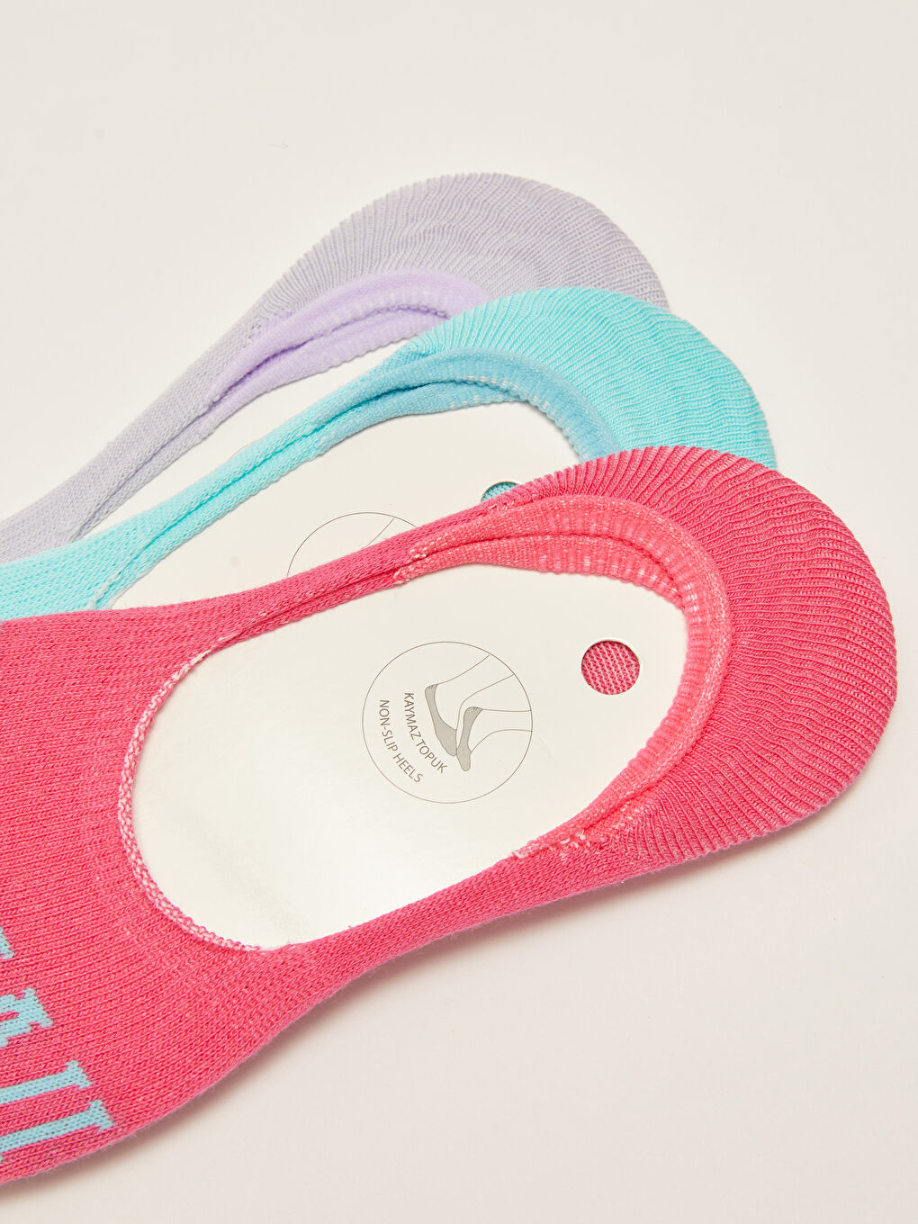 Pembe Kaydırmaz Taban Baskılı Kadın Babet Çorap 3'lü-2