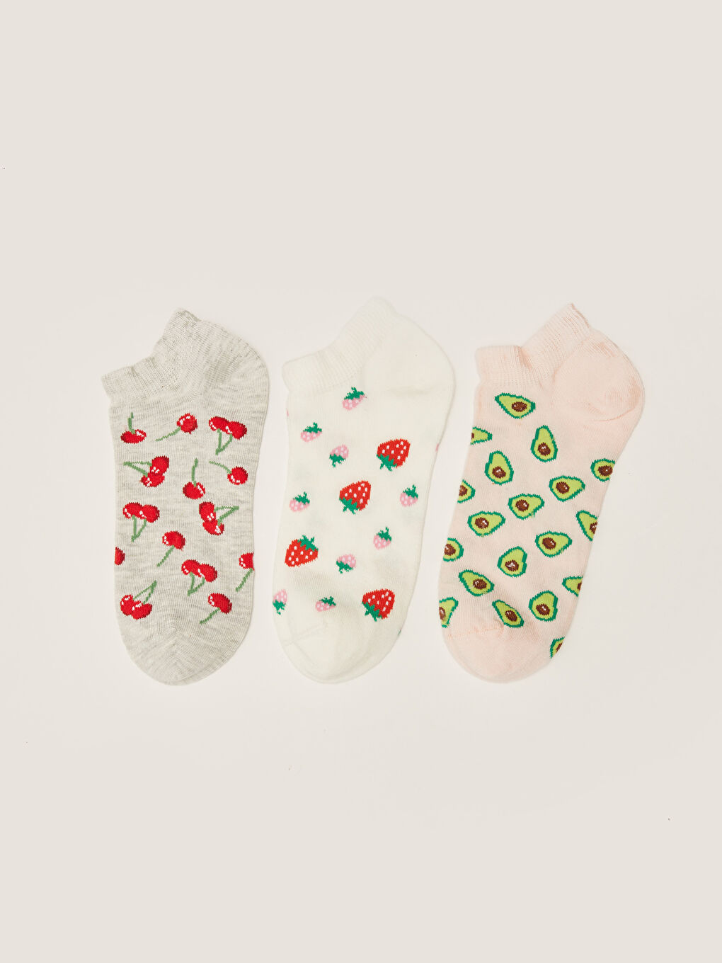 Gri Desenli Kadın Patik Çorap 3'lü-1