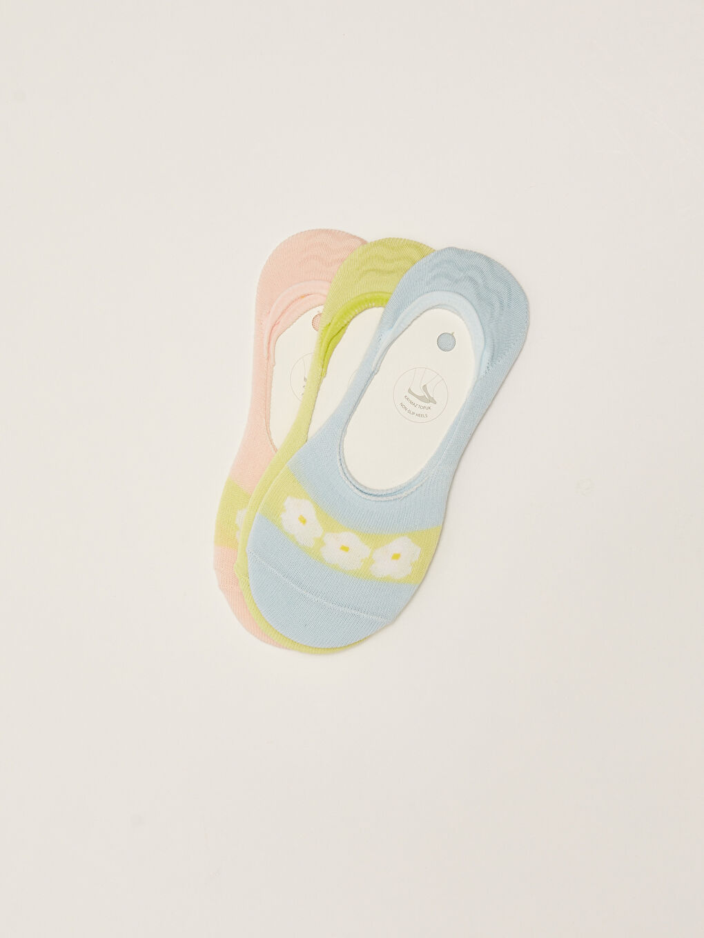 Mavi Kaydırmaz Taban Baskılı Kadın Babet Çorap 3'lü