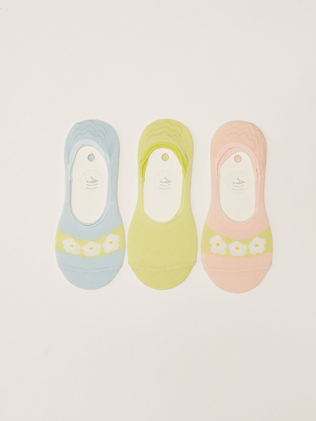Mavi Kaydırmaz Taban Baskılı Kadın Babet Çorap 3'lü-1