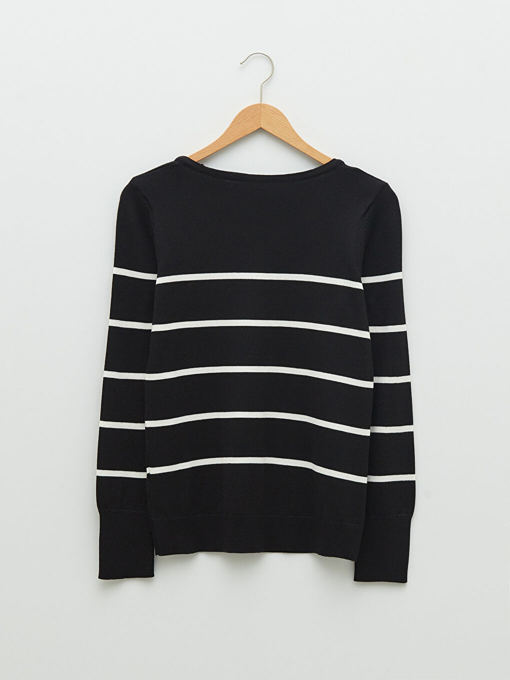 Siyah Bisiklet Yaka Çizgili Uzun Kollu Kadın Triko Kazak-6