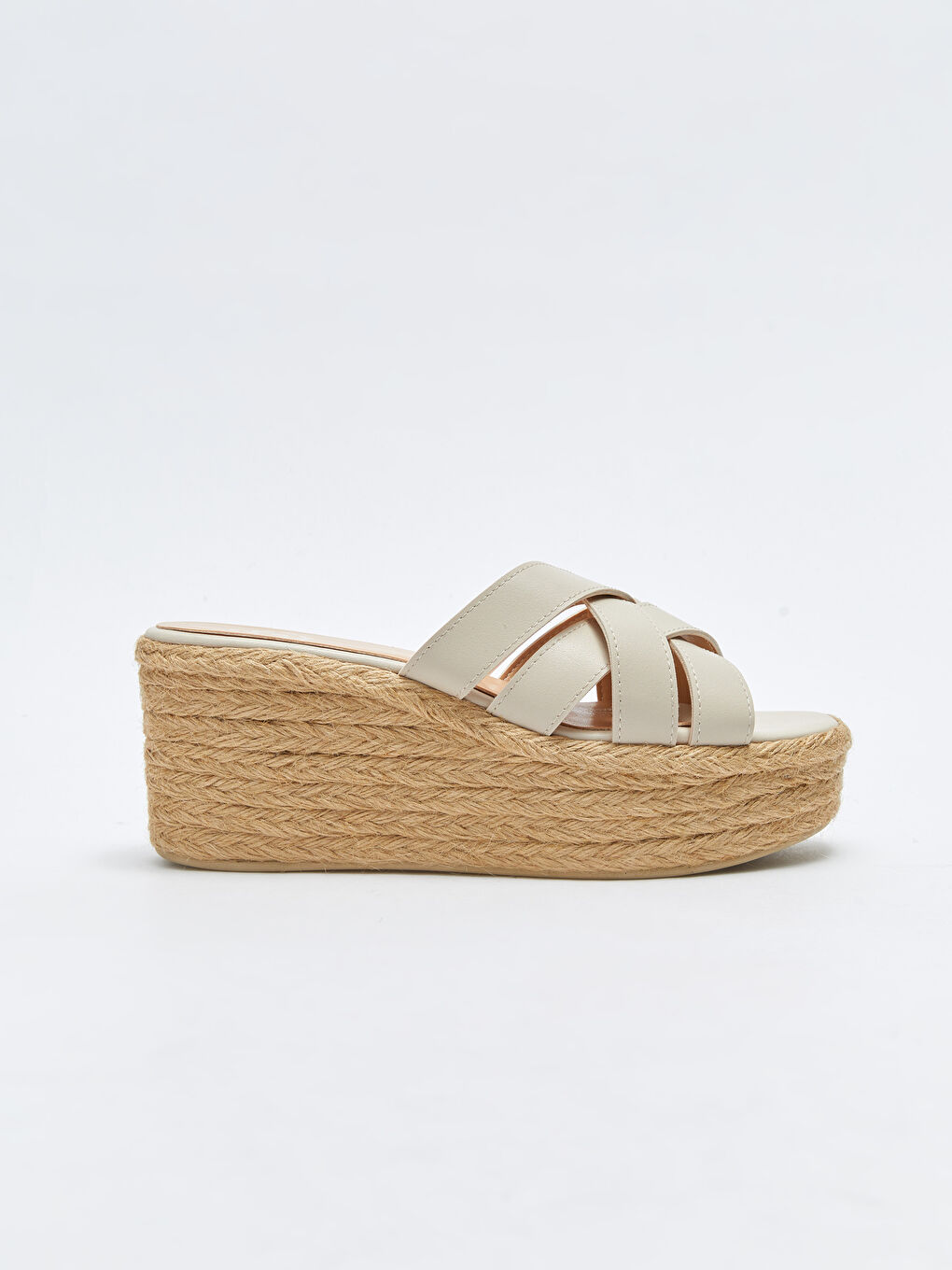 Bej Çapraz Bantlı Topuklu Kadın Terlik-1