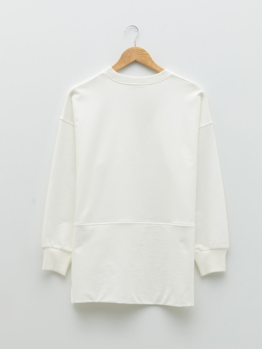 Ekru Bisiklet Yaka Düz Oversize Kadın Sweatshirt Tunik-10