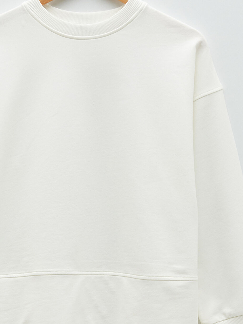 Ekru Bisiklet Yaka Düz Oversize Kadın Sweatshirt Tunik-11