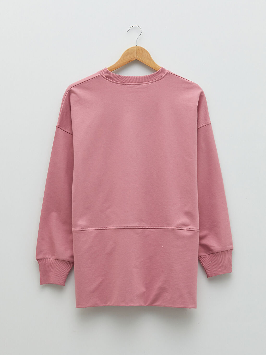 Pembe Bisiklet Yaka Düz Oversize Kadın Sweatshirt Tunik-10