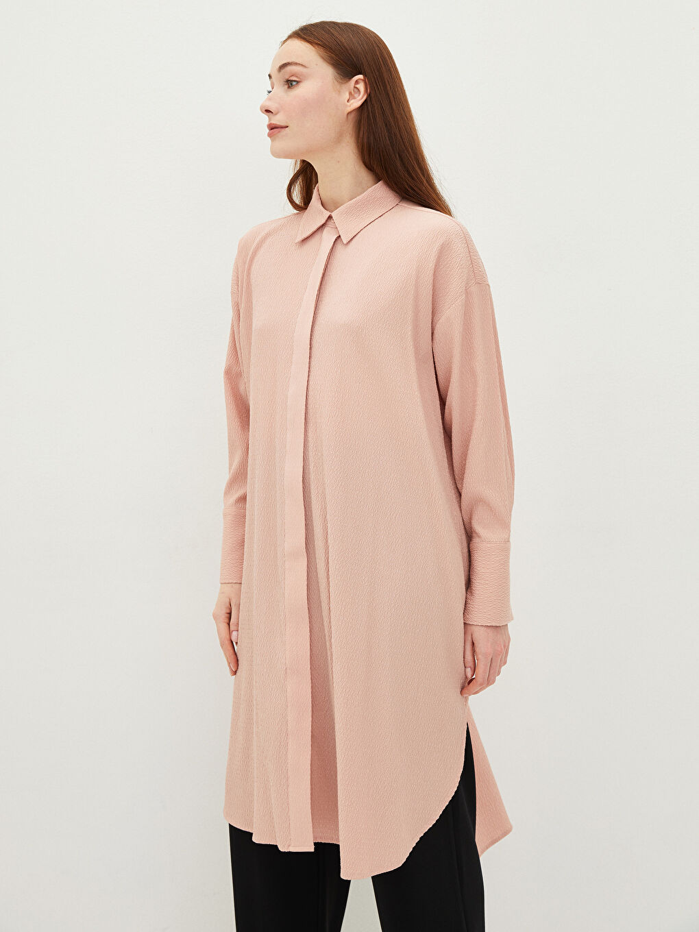 LCW Modest Plain Long Sleeve Oversize Women's Shirt Tunic -S2CV82Z8-RWE