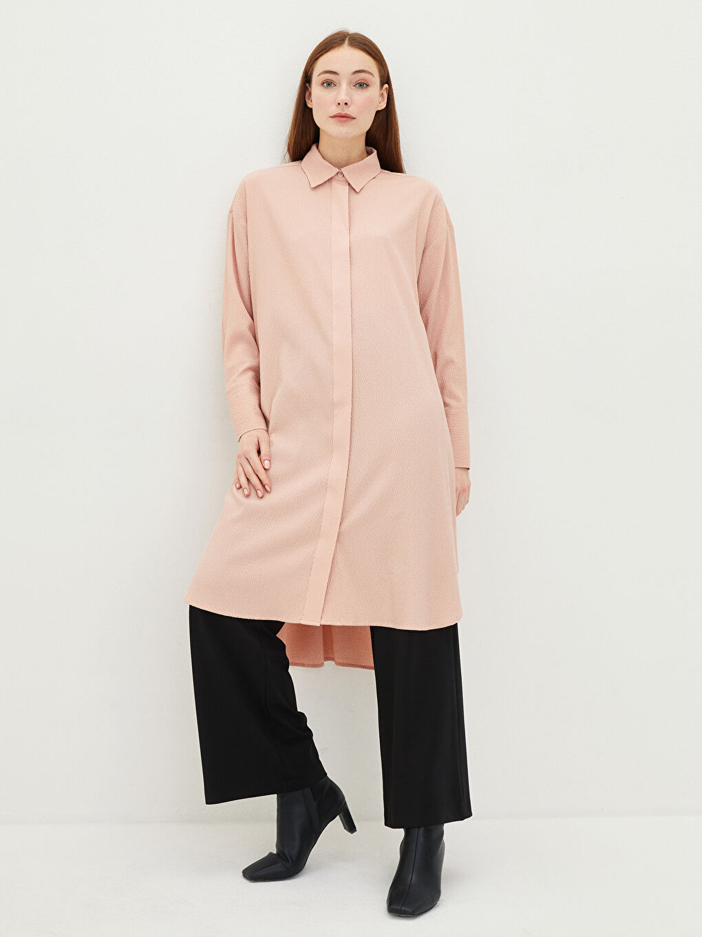 LCW Modest Plain Long Sleeve Oversize Women's Shirt Tunic -S2CV82Z8-RWE