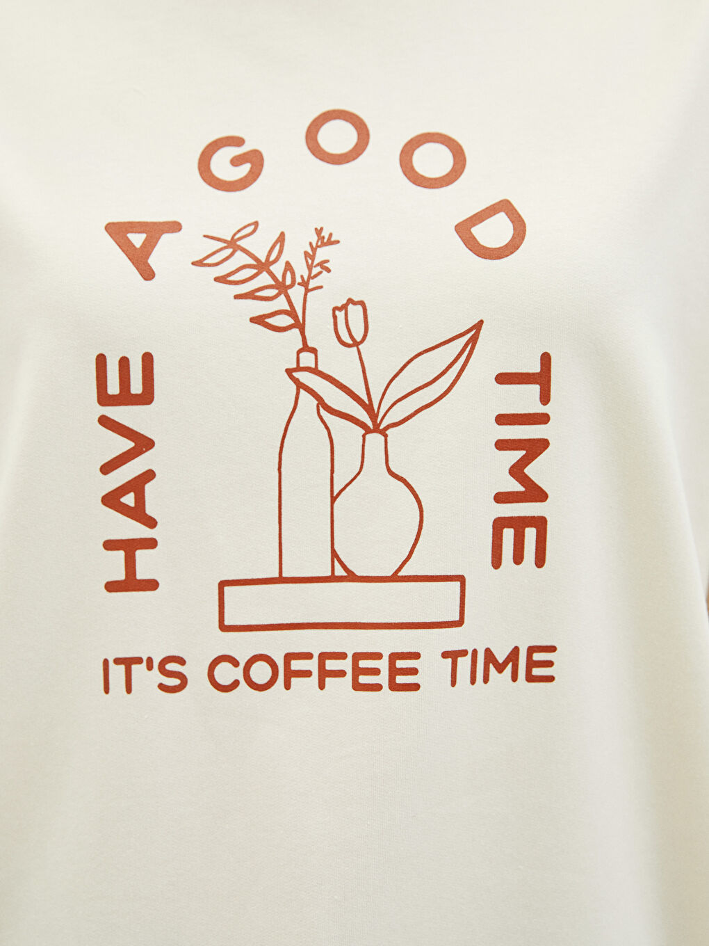 Ekru Bisiklet Yaka Baskılı Uzun Kollu Oversize Kadın Sweatshirt Tunik-3