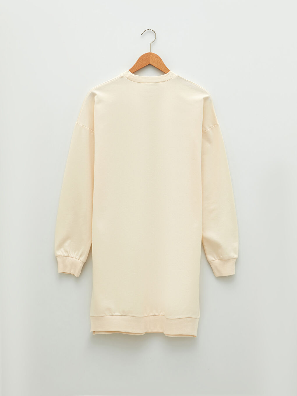 Ekru Bisiklet Yaka Baskılı Uzun Kollu Oversize Kadın Sweatshirt Tunik-6