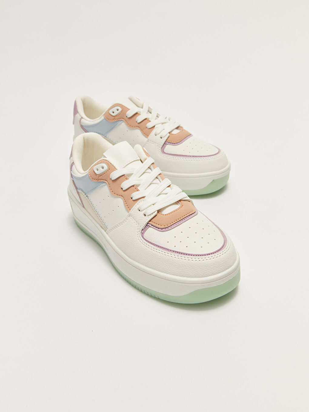 Karışık Renk Bloklu Bağcıklı Kadın Spor Ayakkabı-5