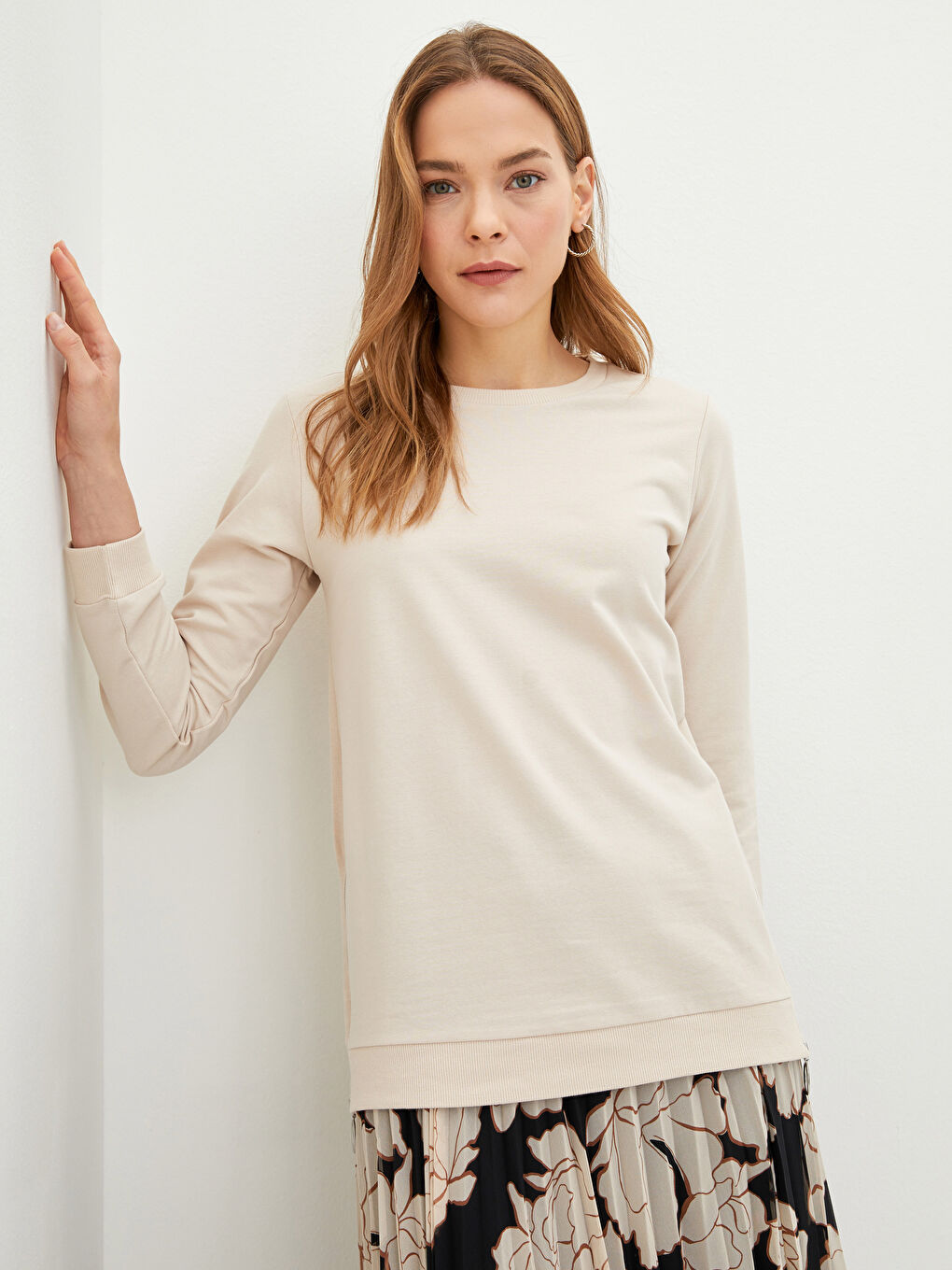 Gri Bisiklet Yaka Oversize Kadın Sweatshirt