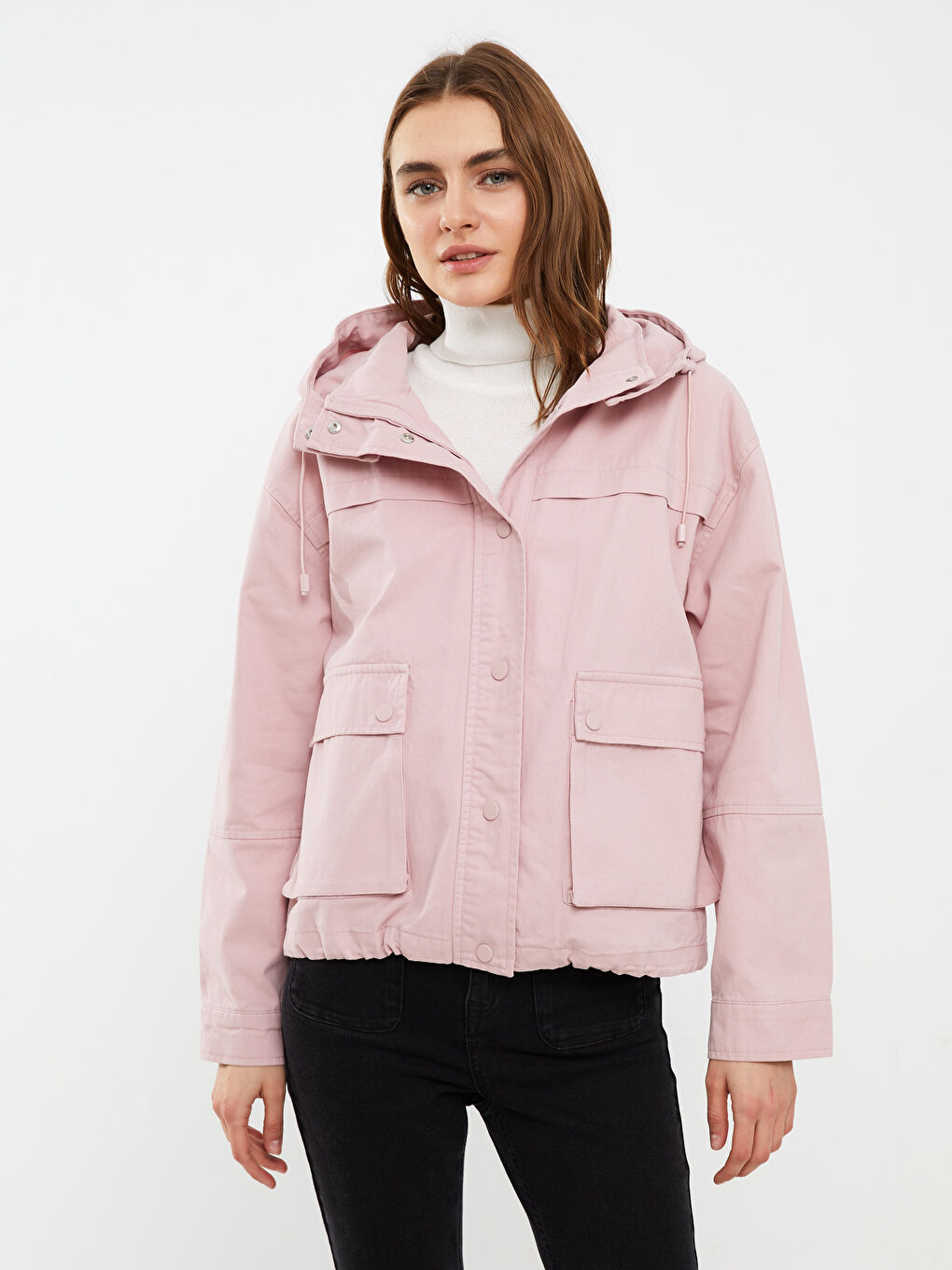 Manteau Oversize Femme À Capuche Uni Manches Longues