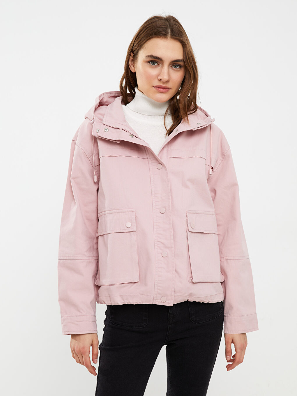 Manteau Oversize Femme À Capuche Uni Manches Longues-1