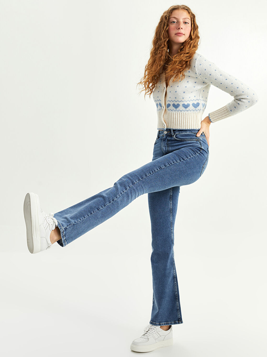 Mavi Yüksek Bel Mars Flare Kadın Jean Pantolon-1