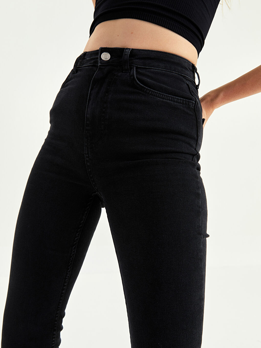 Antrasit Yüksek Bel Mars Flare Kadın Jean Pantolon-2