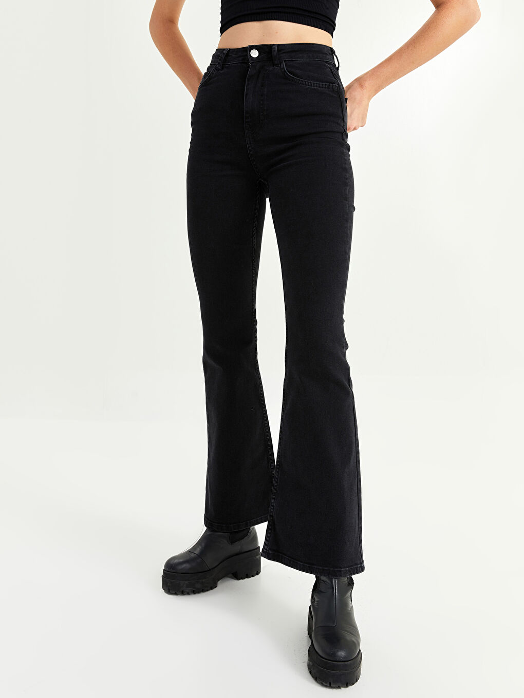 Antrasit Yüksek Bel Mars Flare Kadın Jean Pantolon-3