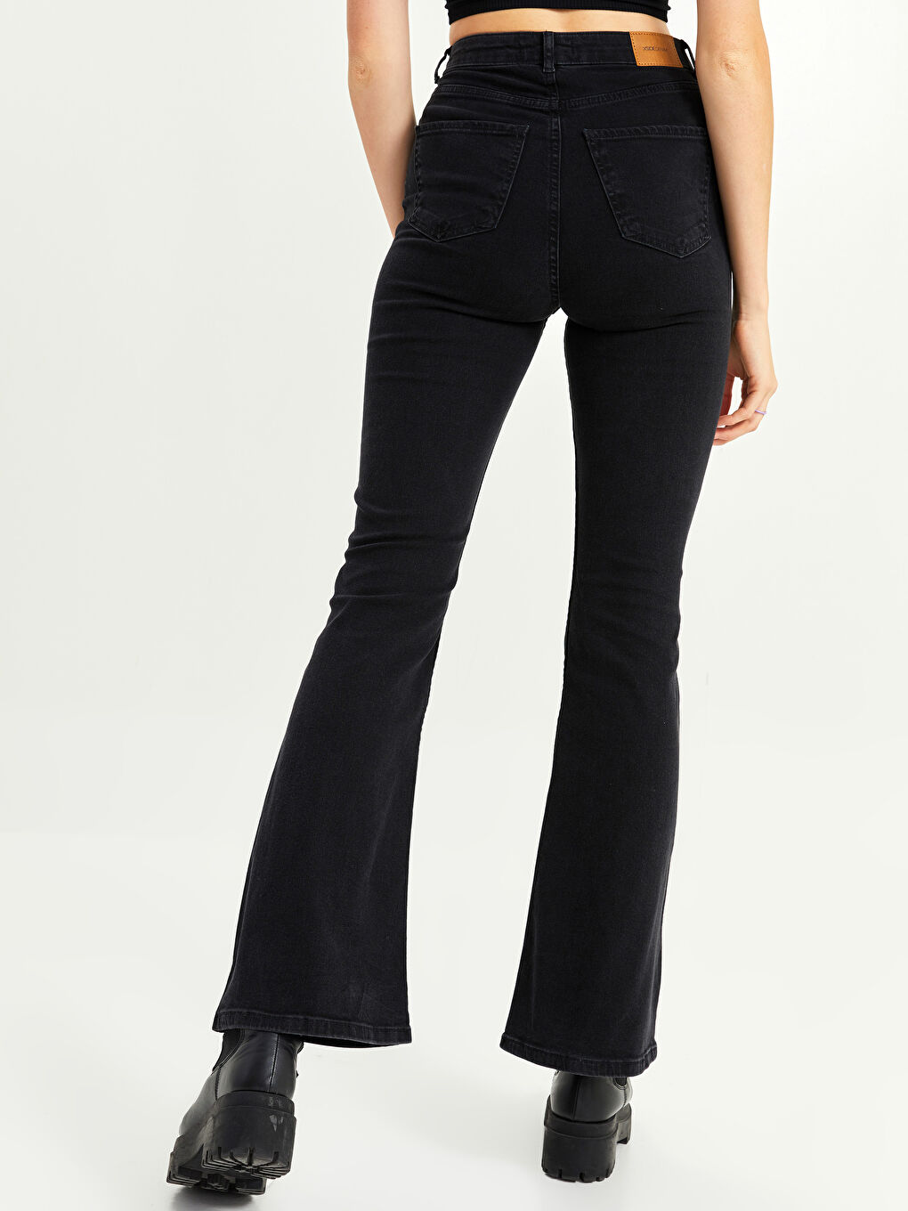 Antrasit Yüksek Bel Mars Flare Kadın Jean Pantolon-4