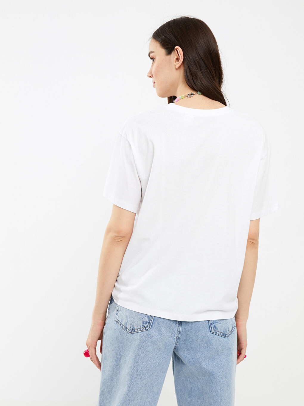 Crew Neck Pink Panther Printed Short Sleeve Cotton Women's T-Shirt-3