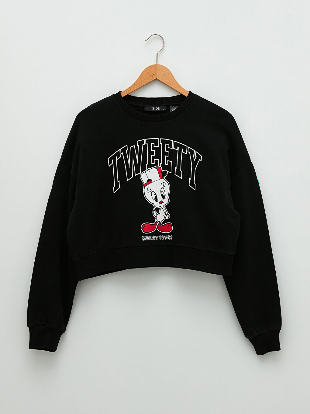 Siyah Bisiklet Yaka Tweety Baskılı Uzun Kollu Kadın Sweatshirt-5