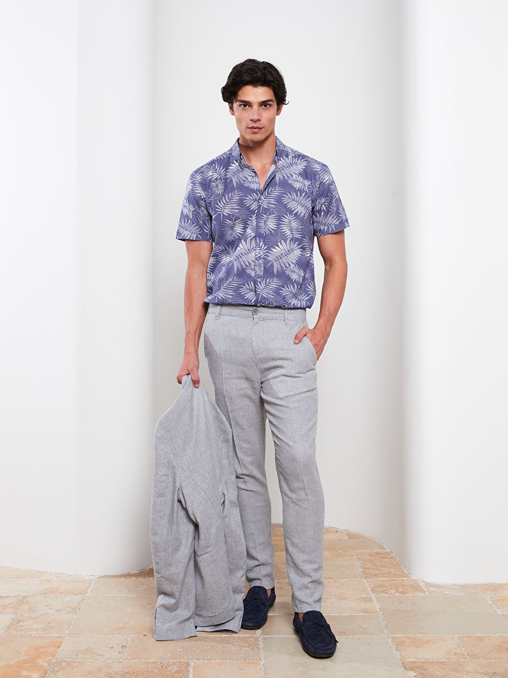 İndigo Slim Fit Kısa Kollu Desenli Poplin Erkek Gömlek