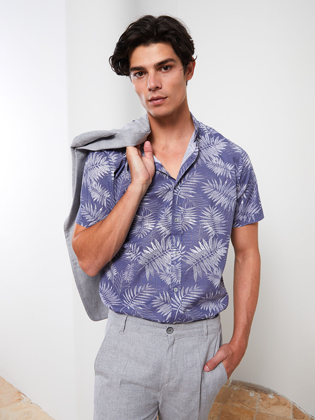 İndigo Slim Fit Kısa Kollu Desenli Poplin Erkek Gömlek-2