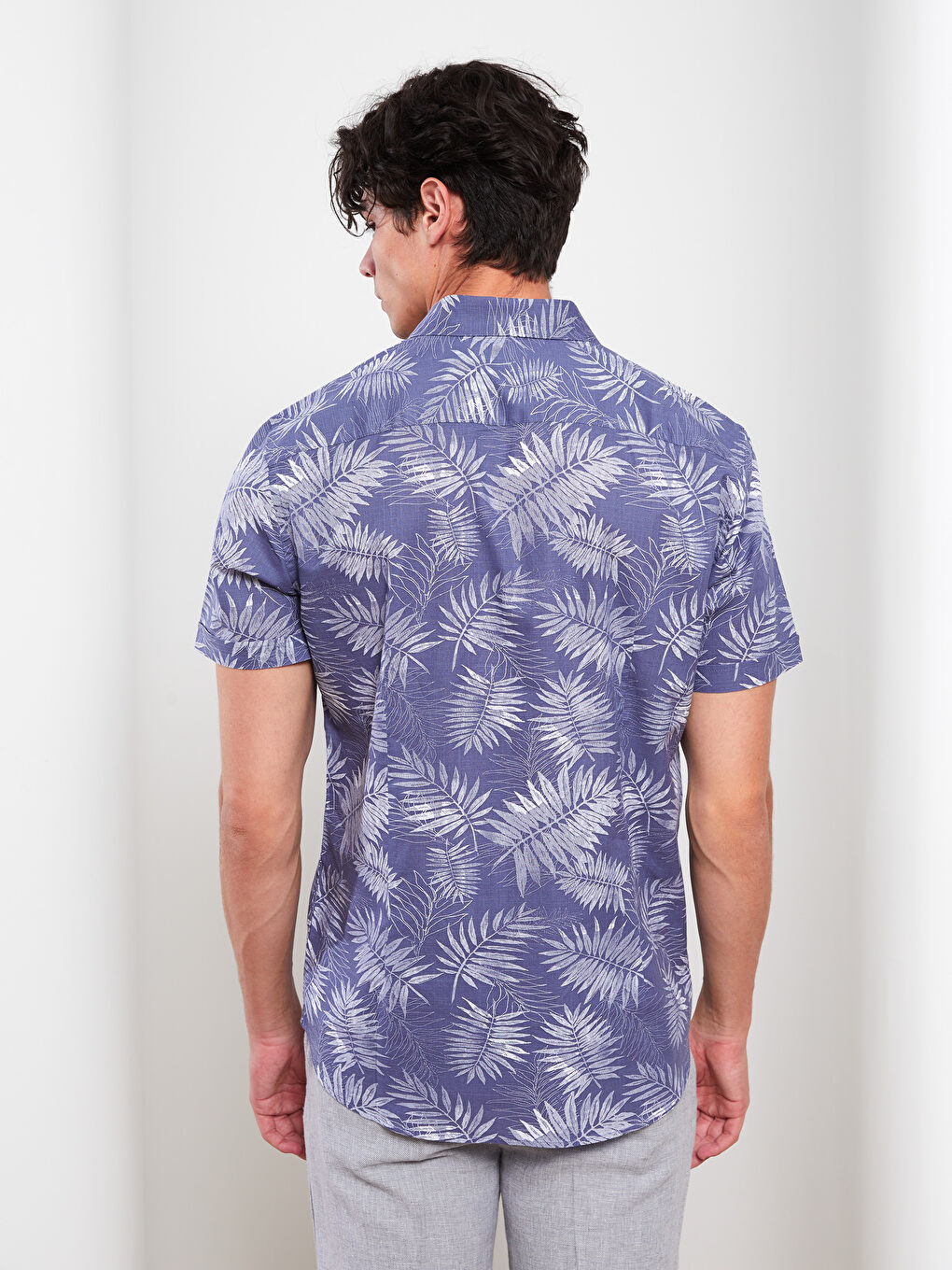 İndigo Slim Fit Kısa Kollu Desenli Poplin Erkek Gömlek-4