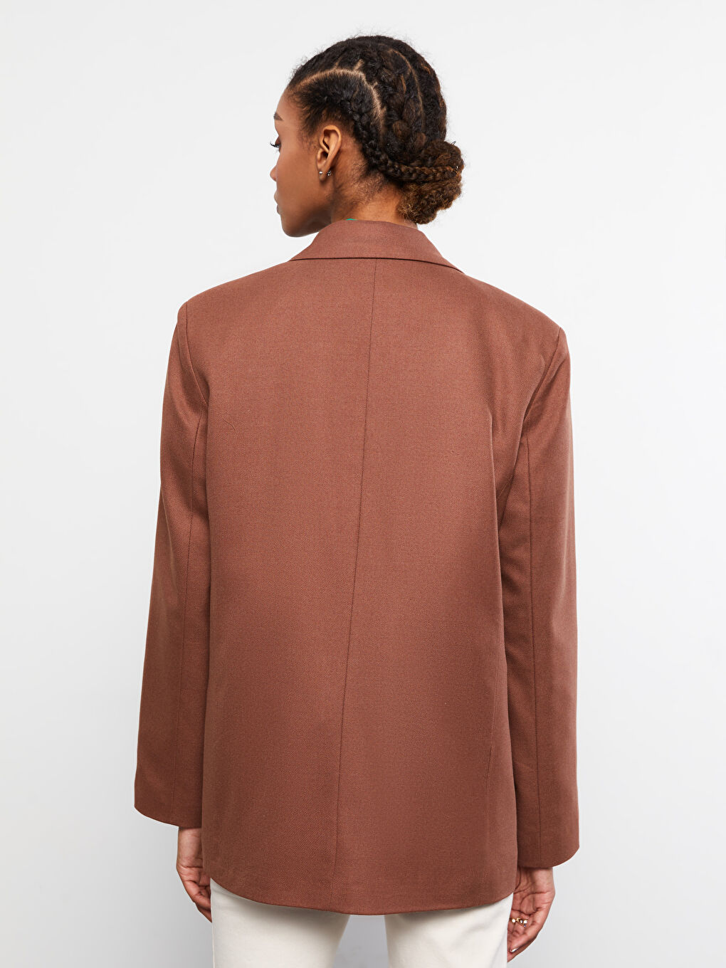 جاكيت للسيدات بأزرار كم طويل قماش جبردين عادي-4