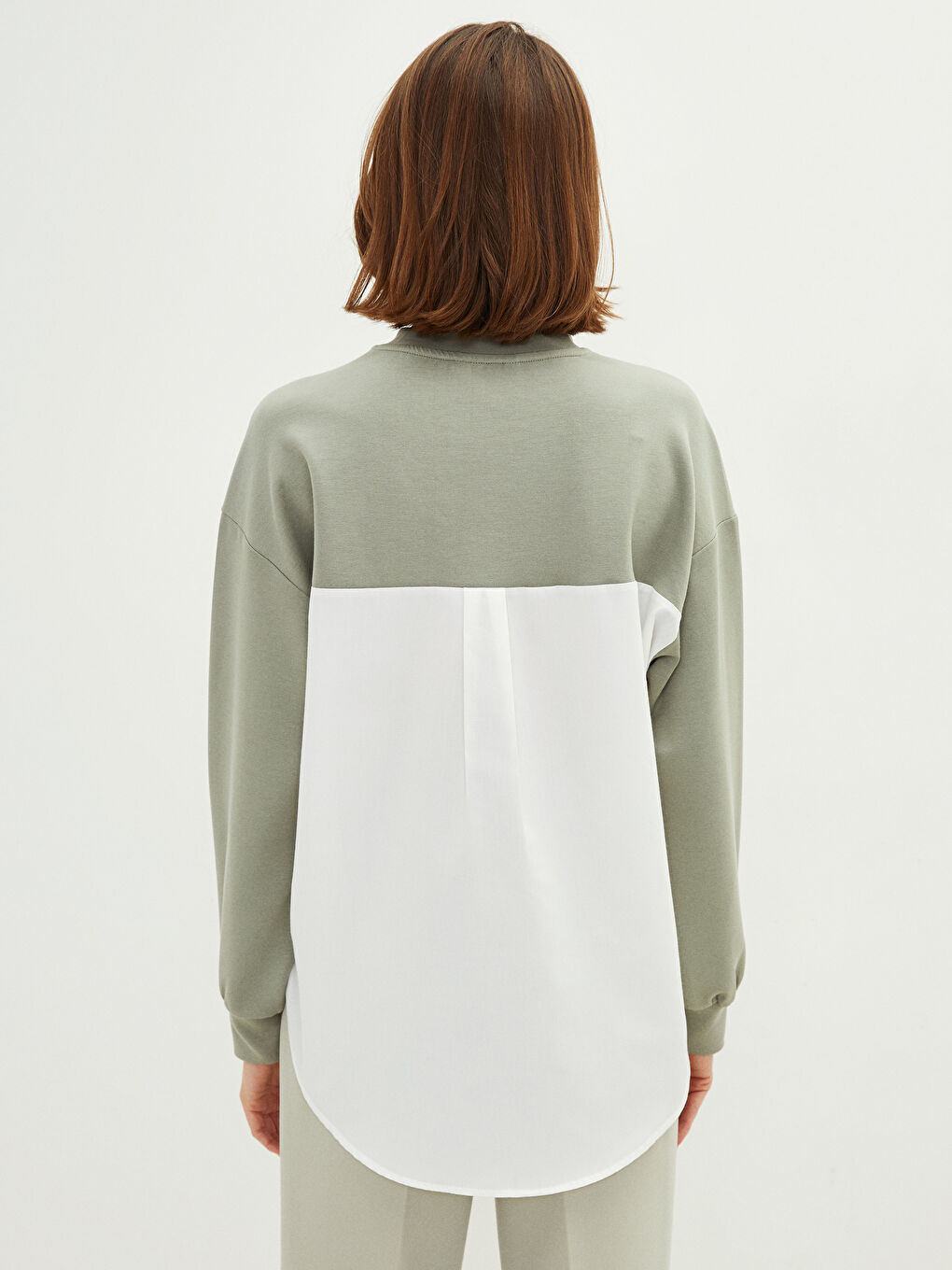 Haki Bisiklet Yaka Oversize Kadın Sweatshirt-4