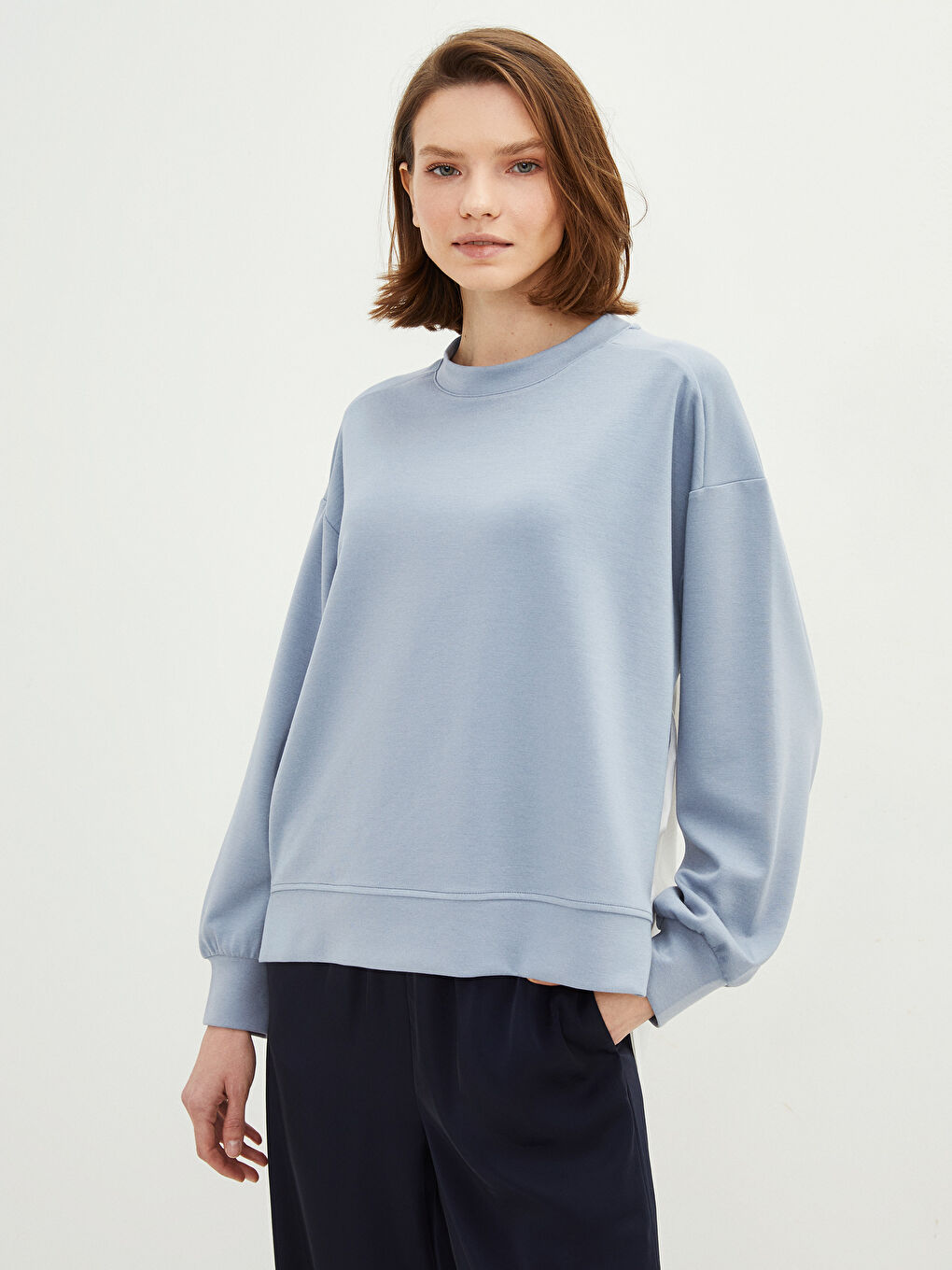 Mavi Bisiklet Yaka Oversize Kadın Sweatshirt-1
