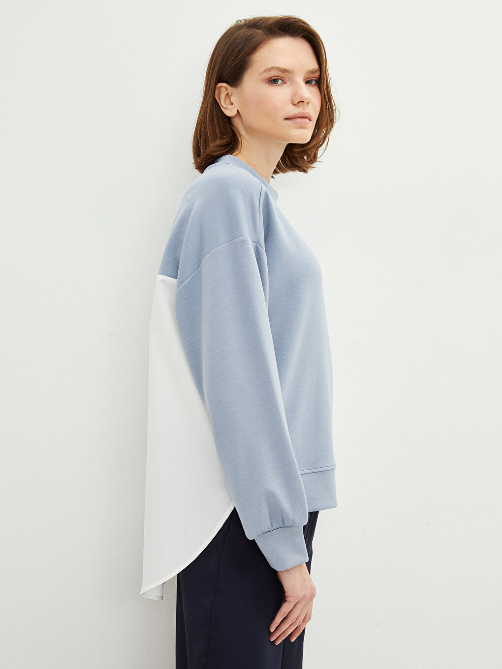 Mavi Bisiklet Yaka Oversize Kadın Sweatshirt-2