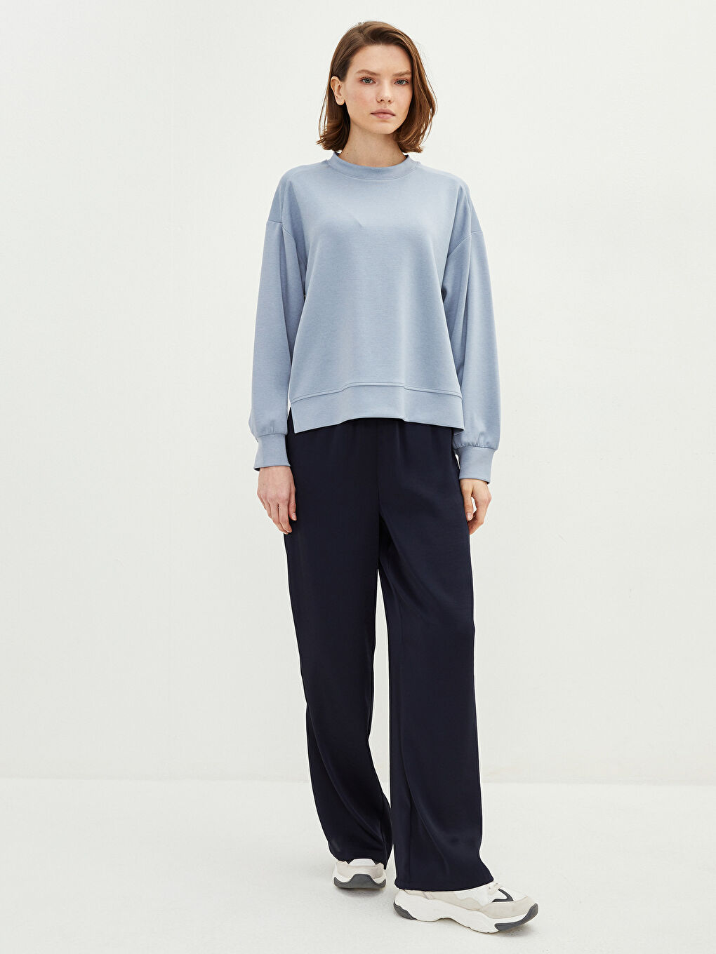 Mavi Bisiklet Yaka Oversize Kadın Sweatshirt-3