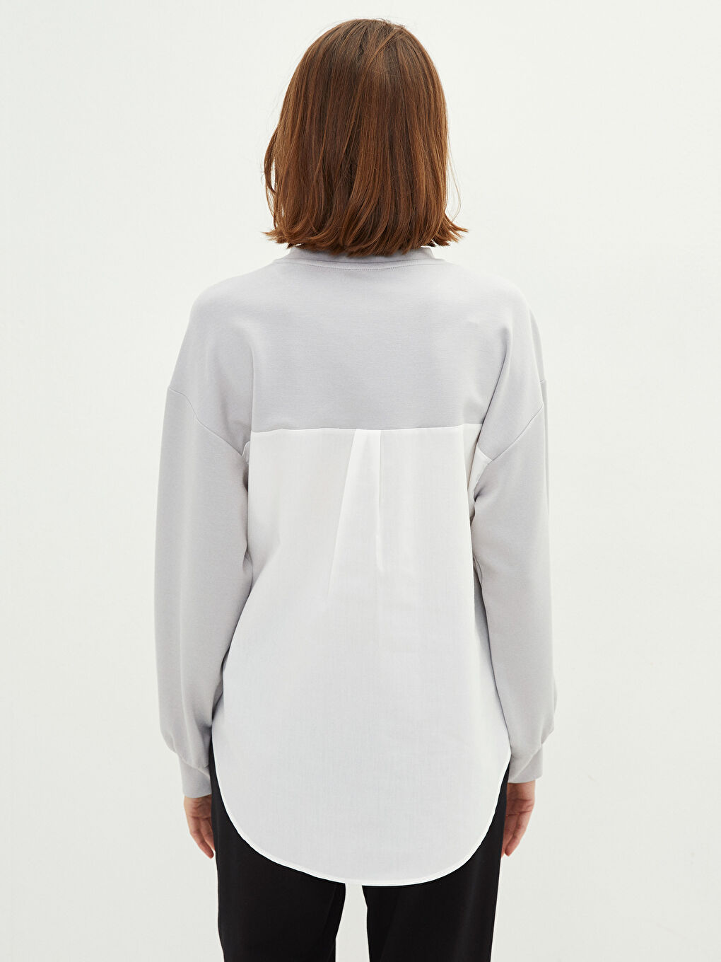 Gri Bisiklet Yaka Oversize Kadın Sweatshirt-4