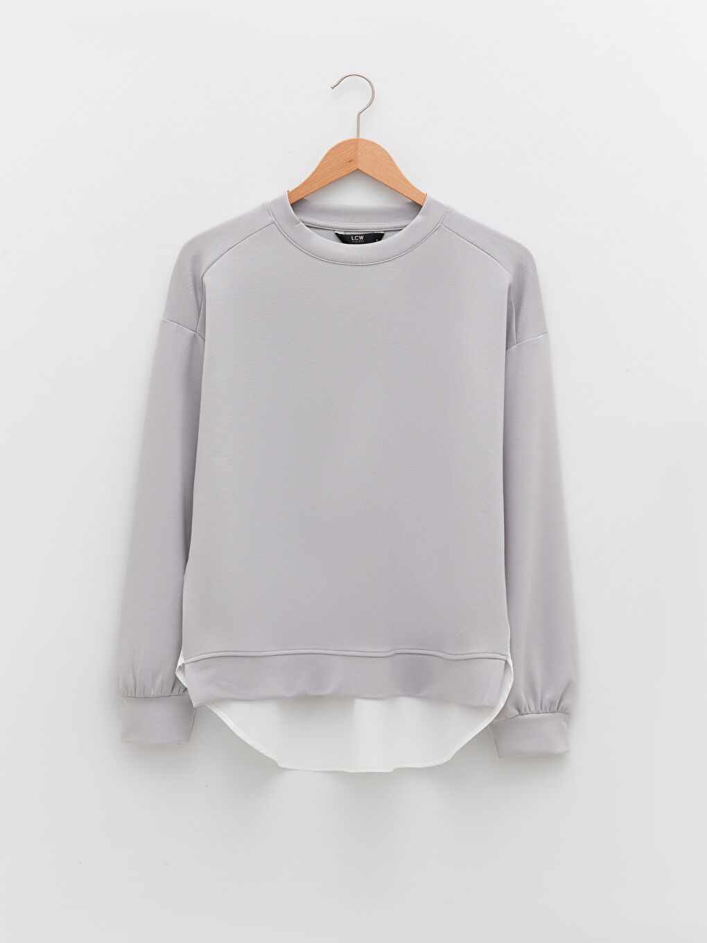 Gri Bisiklet Yaka Oversize Kadın Sweatshirt-5