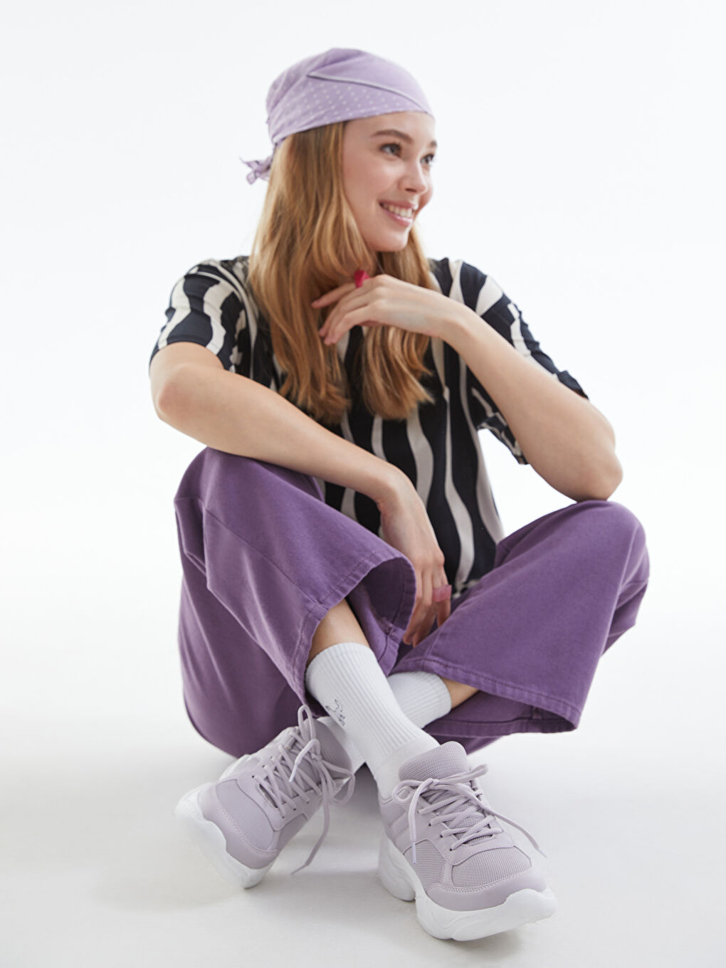 Lila File Detaylı Kalın Taban Kadın Aktif Spor Ayakkabı