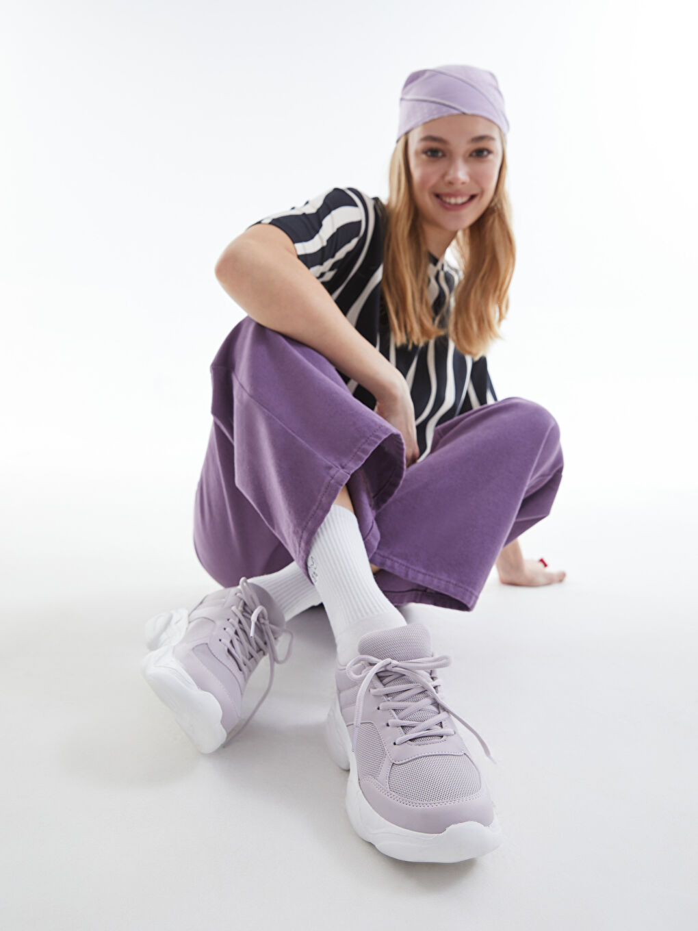 Lila File Detaylı Kalın Taban Kadın Aktif Spor Ayakkabı-1