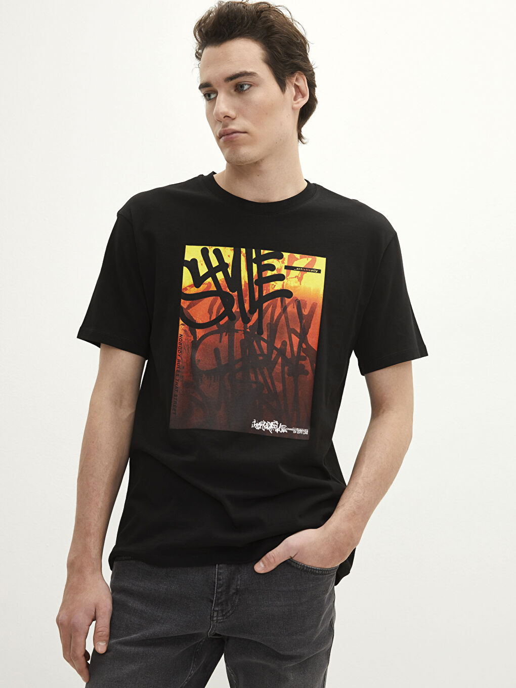 Crew Neck Short Sleeve Printed Combed Cotton Men's T-shirt-1