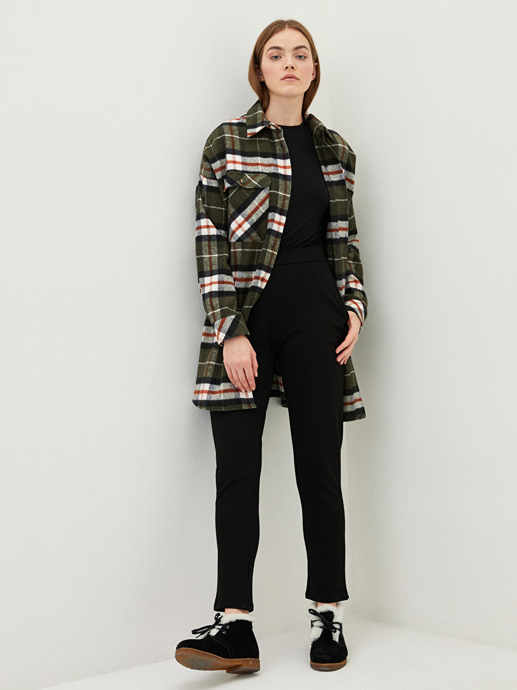 Siyah Kadın Beli Lastikli Düz Tayt-1