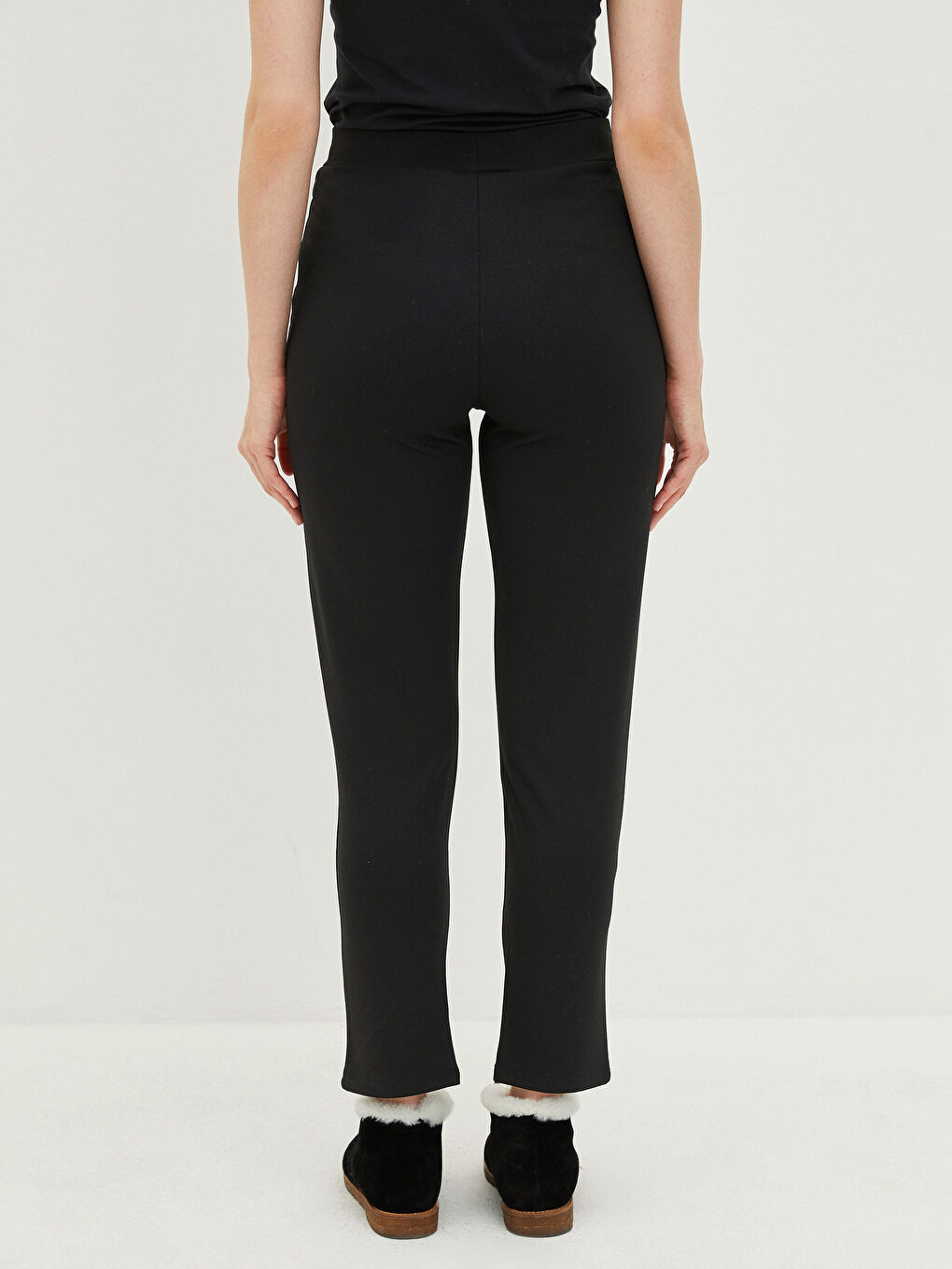 Siyah Kadın Beli Lastikli Düz Tayt-3