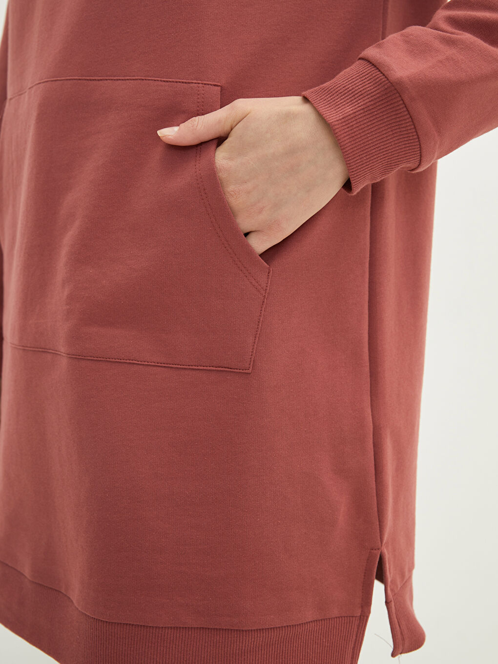 Hooded Plain Long Sleeve Oversize Women's Sweatshirt Tunic-3