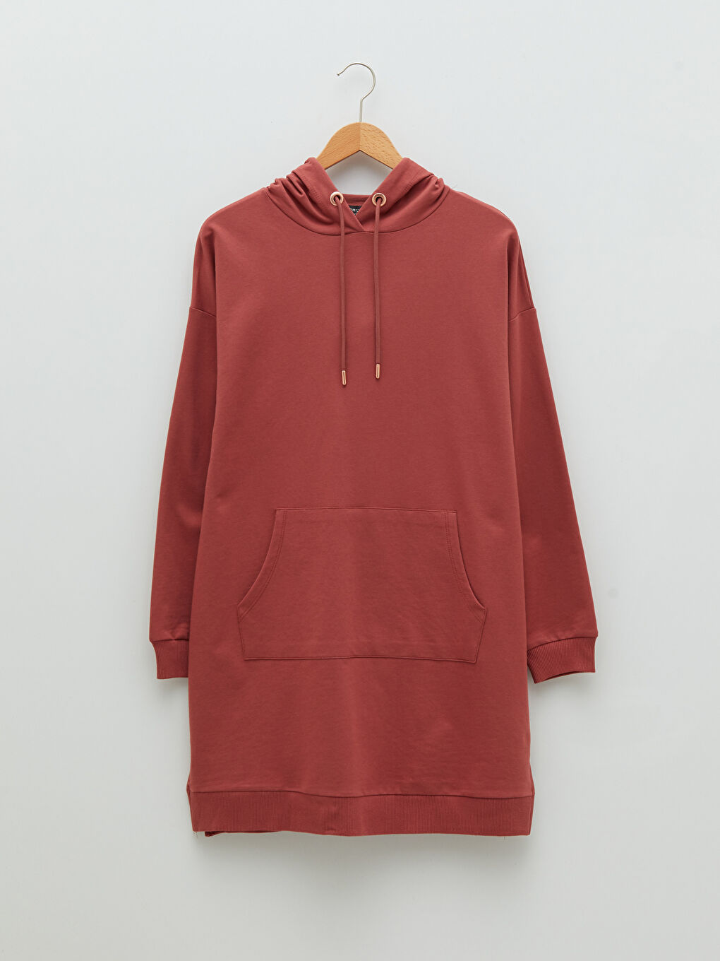 Hooded Plain Long Sleeve Oversize Women's Sweatshirt Tunic-5