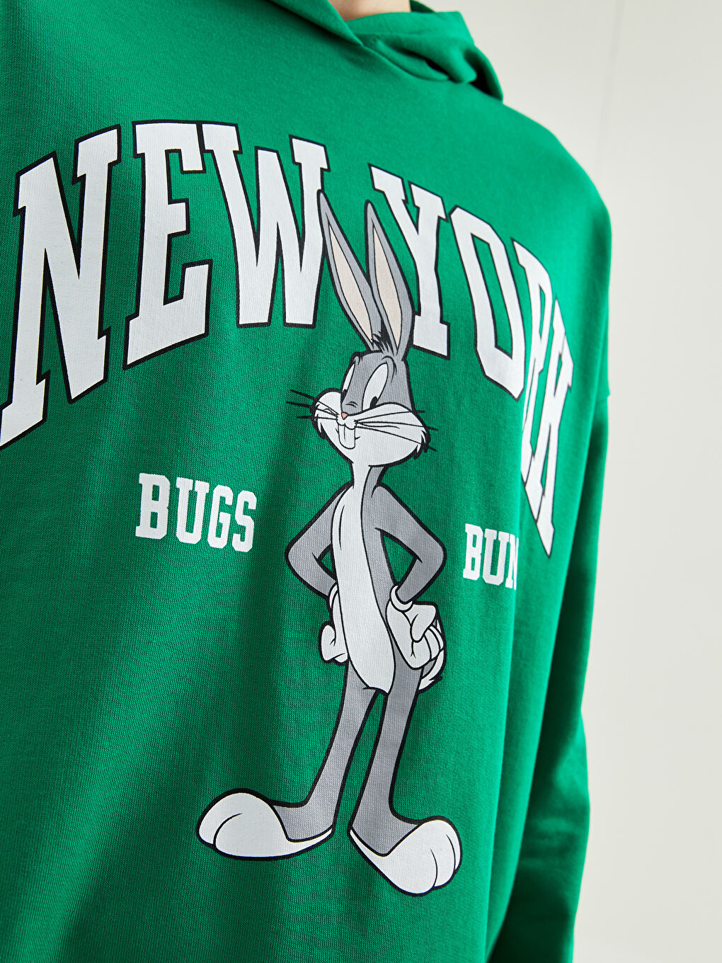 XSIDE Yeşil Kapüşonlu Bugs Bunny Baskılı Uzun Kollu Kadın Sweatshirt - 3