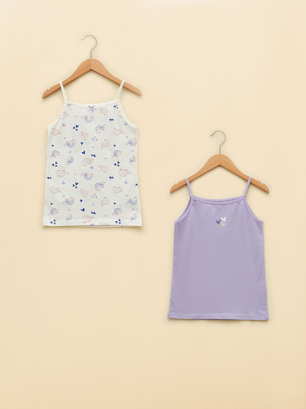 Square Collar Printed Strappy Girls' Vest 2 Pack