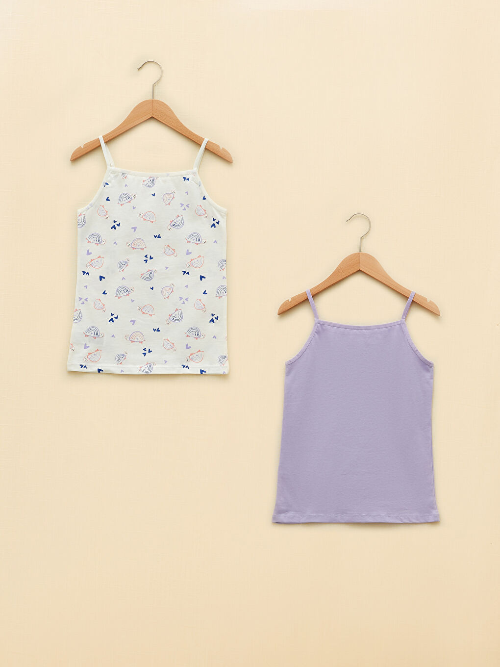 Square Collar Printed Strappy Girls' Vest 2 Pack-1