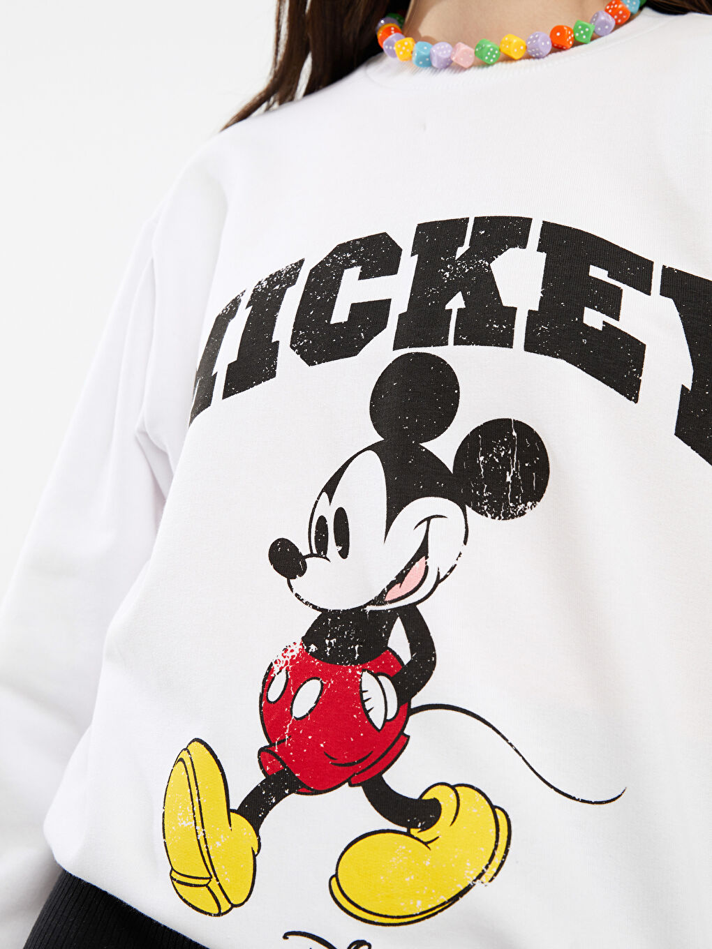 Sweat-shirt à col rond imprimé Mickey Mouse à manches longues pour Femmes-3
