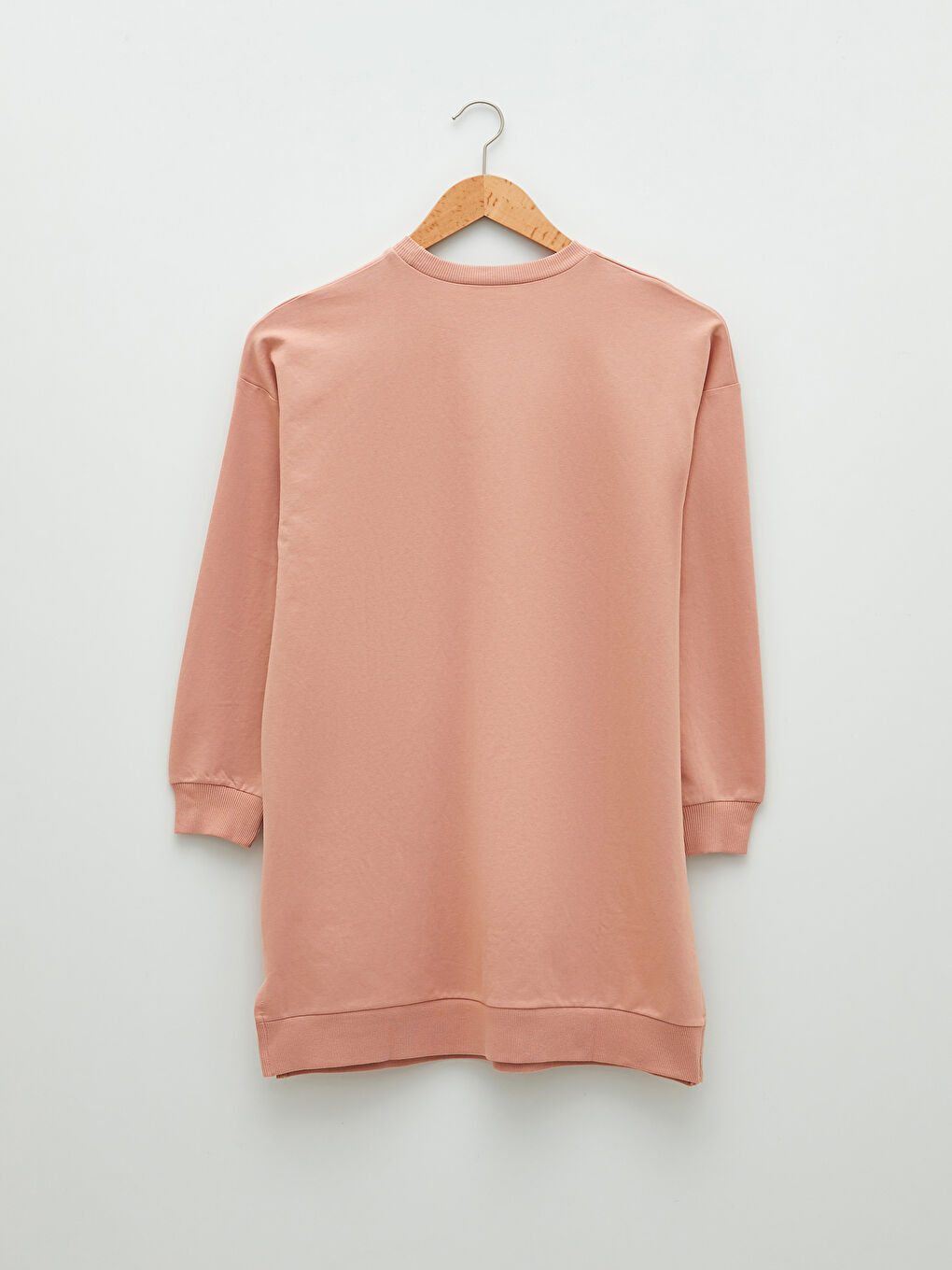 Pembe Bisiklet Yaka Yazı Baskılı Uzun Kollu Oversize Kadın Sweatshirt Tunik-6