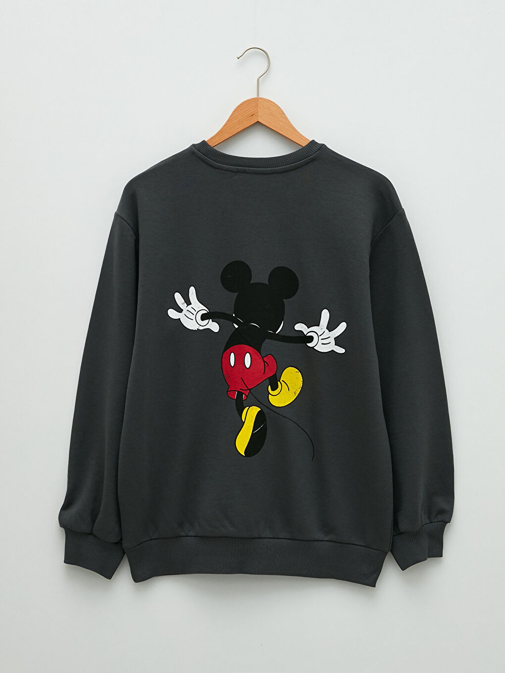 Gri Bisiklet Yaka Mickey Mouse Baskılı Uzun Kollu Kadın Sweatshirt-6