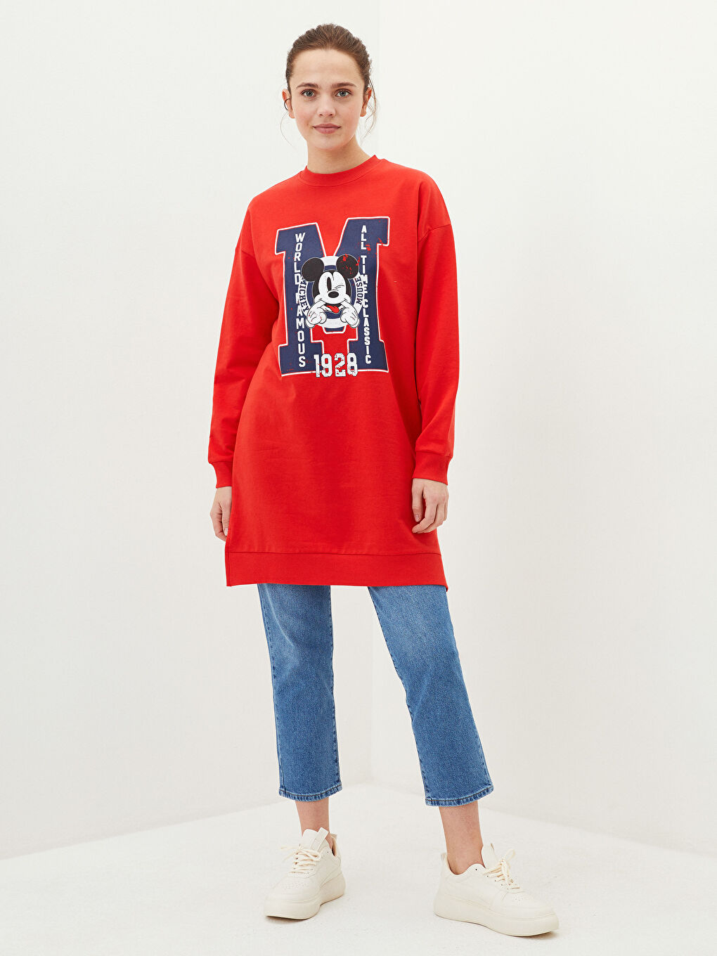 Crew Neck Mickey Mouse Printed Long Sleeve Oversize Women's Sweatshirt Tunic-2