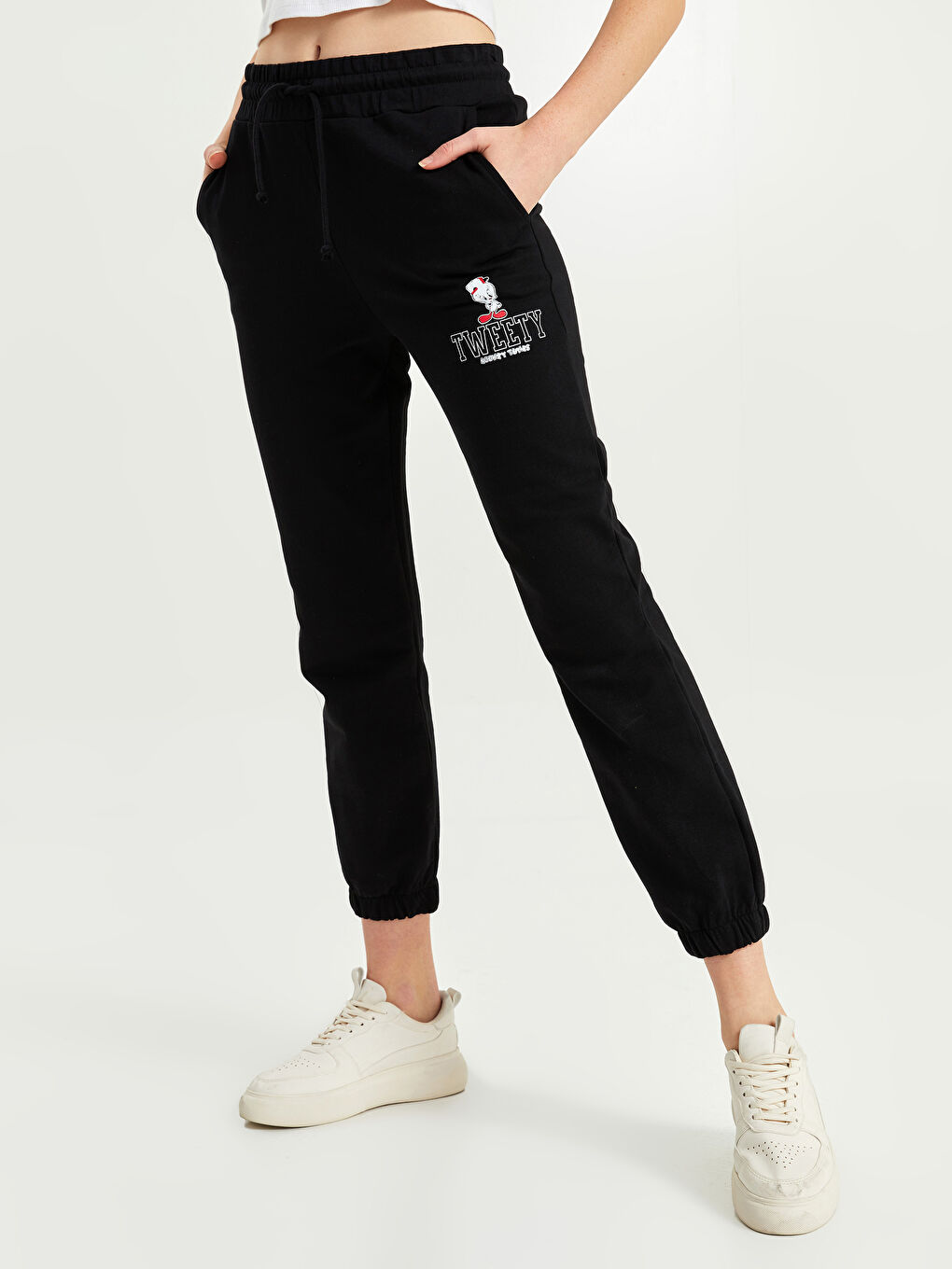 بنطلون رياضي بطبعة تويتي بخصر مطاطي للسيدات-4