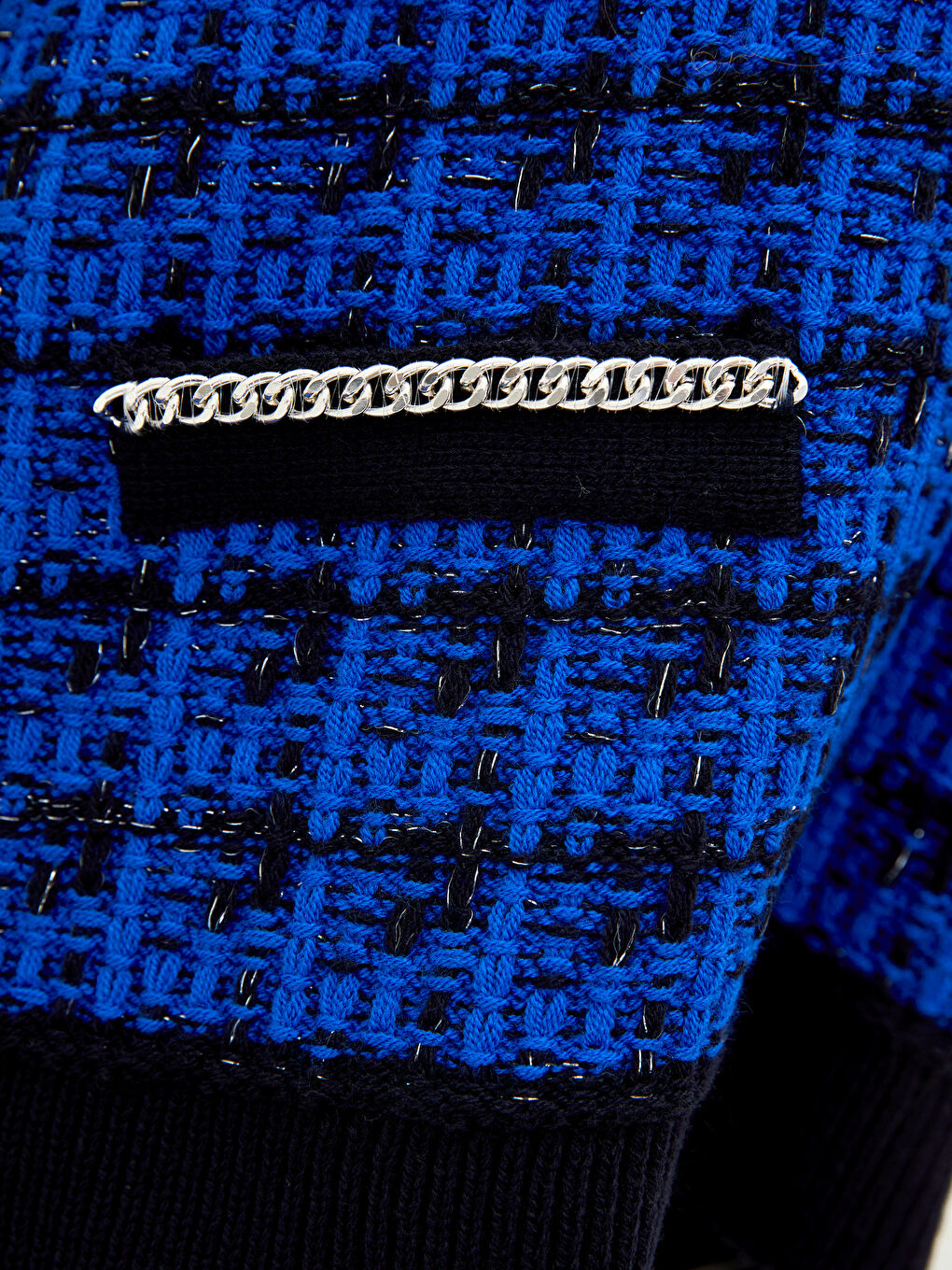 Mavi V Yaka Desenli Kadın Süveter-2